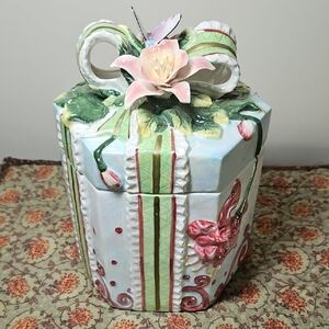 Green and Pink Gift Wrap Cookie Jar